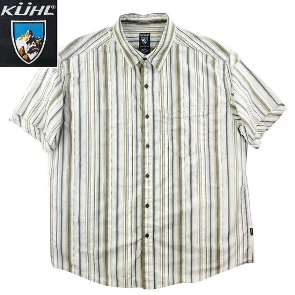KUHL Suncel Shirt Men's XL Button Up Short Sleeve Striped Hiking Metal Buttons - Picture 1 of 11